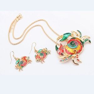 Colorful Crab Necklace Earring 3 Piece Jewelry Set